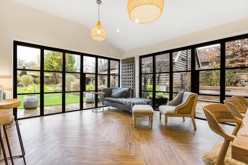 Glazed living area adjoining the Barn Conversion kitchen